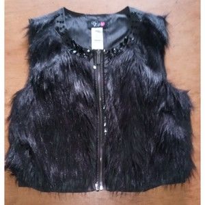 Black Faux Fur Junior's Vest Junior's Size Large Te Amo